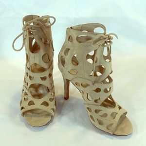 ALDO tan suede fashion cut out & lace ankle heels
